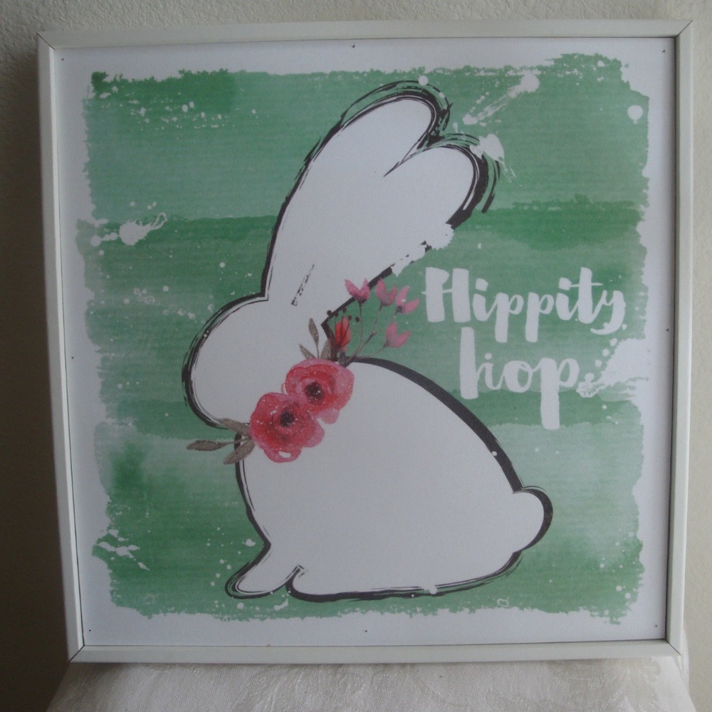 Bunny Rabbit Hippity  Hop  Framed Watercolor Print on Wood Wall Art New